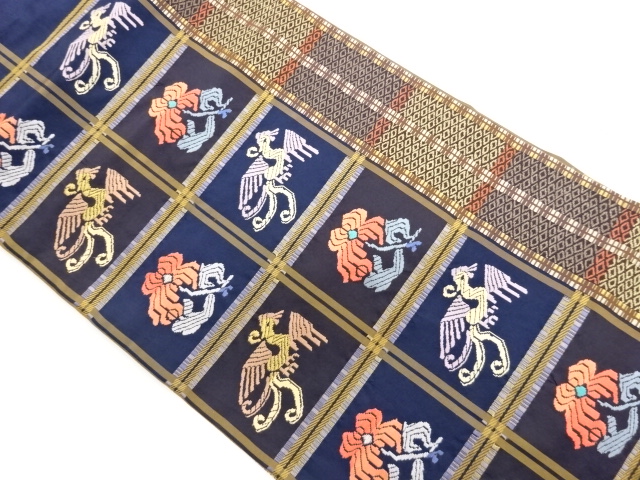 JAPANESE NAGOYA OBI / WOVEN FLOWER & PHOENIX